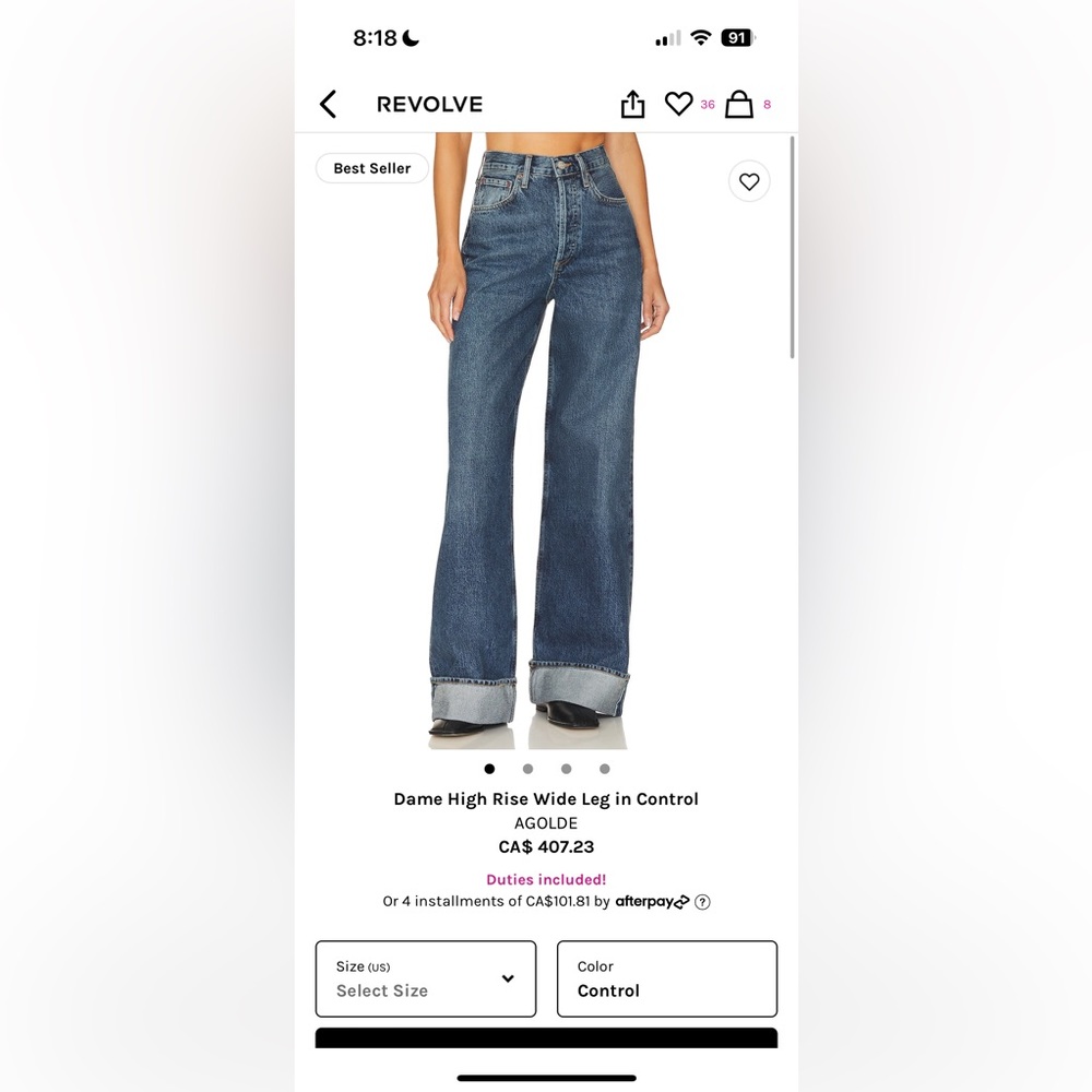 Agolde dame denim high rise wide leg